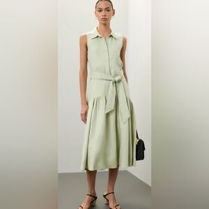Marissa Webb Linen Sleeveless Green Tie-Waist Midi Dress - Size Small